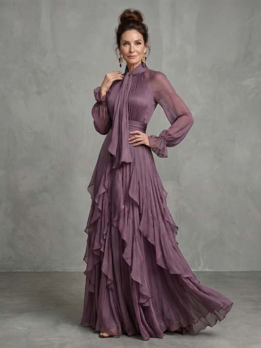Rosalind – Tie Neck Tiered Ruffle Maxi Dress