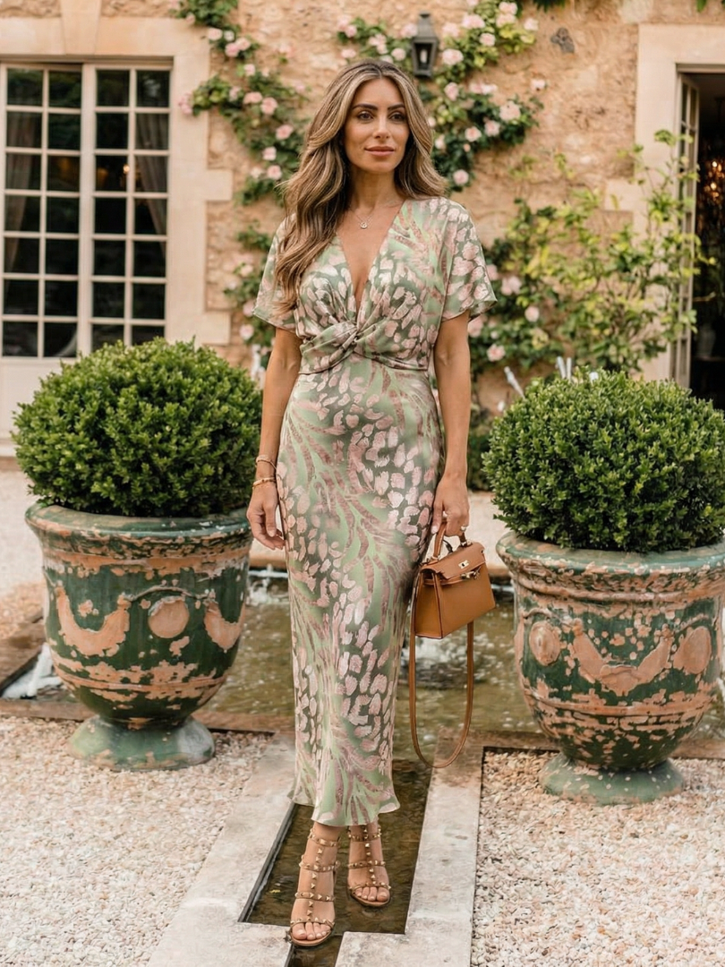 Lucinda – Abstract Print Twist Waist Midi Dress