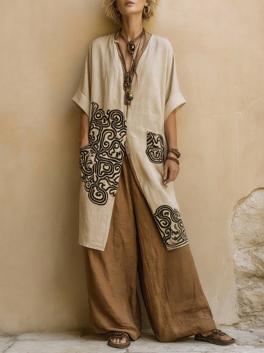Giulia | Grey & Brown Tribal Print Three-Piece Set