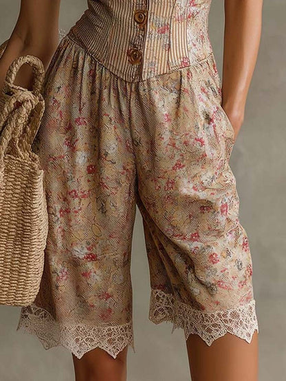 Retro Floral Twill Lace Jumpsuit