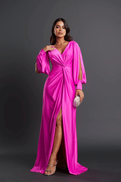 Nicoletta | Open-Sleeve Satin Dress