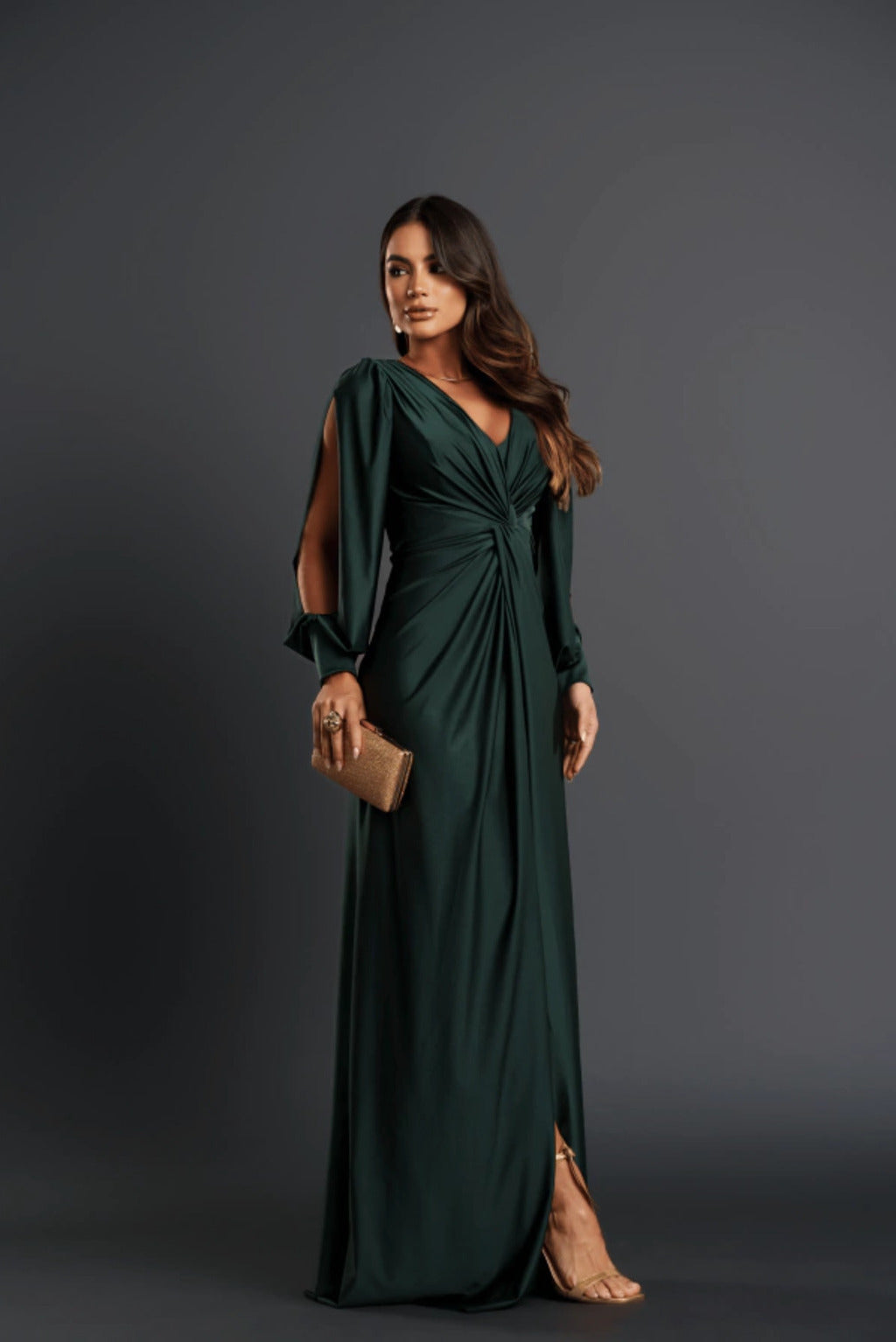 Nicoletta | Open-Sleeve Satin Dress
