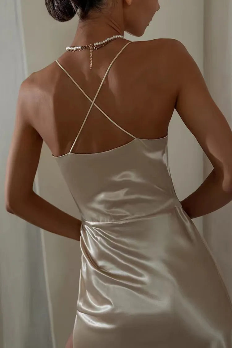 Satin V-Neck Backless Cami Dress