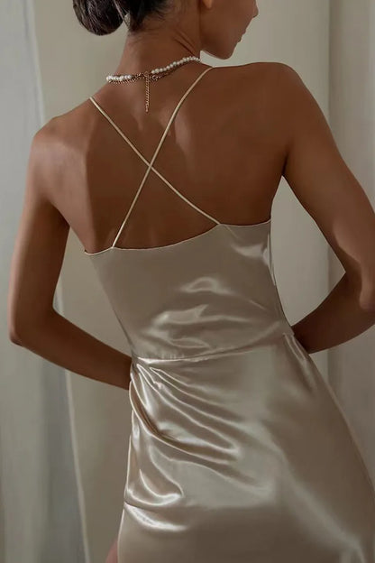 Satin V-Neck Backless Cami Dress