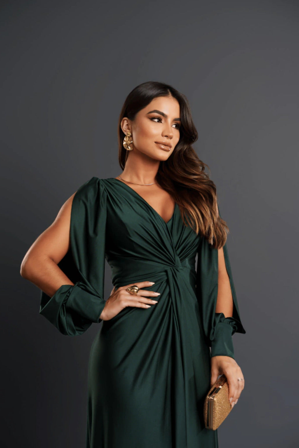 Nicoletta | Open-Sleeve Satin Dress