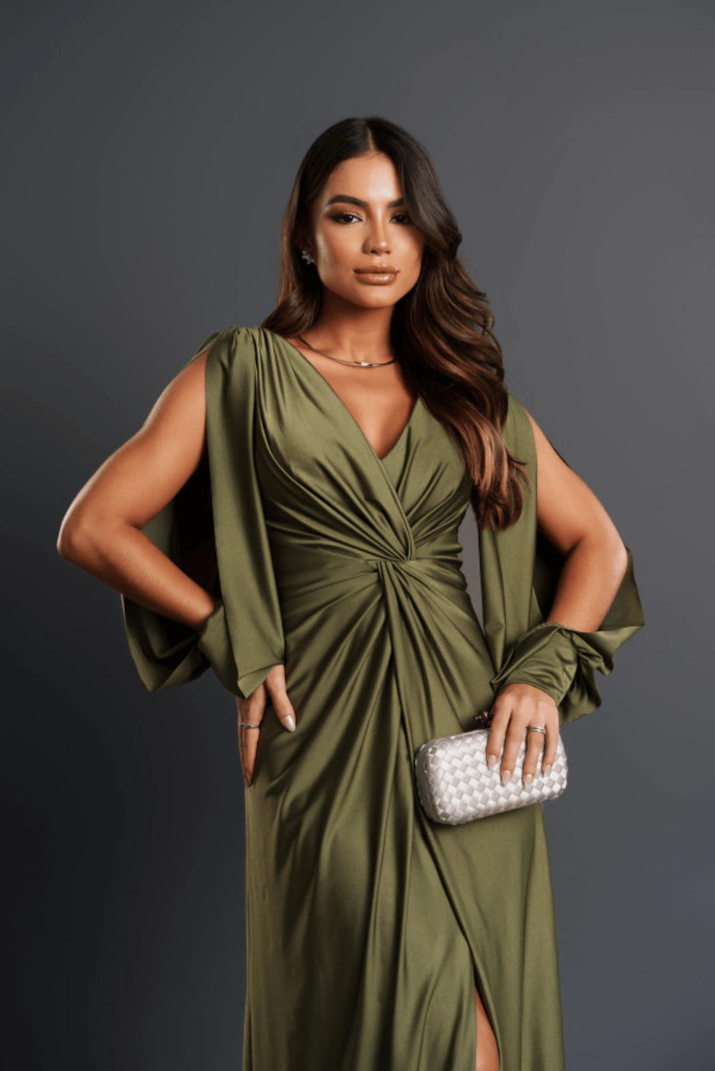 Nicoletta | Open-Sleeve Satin Dress