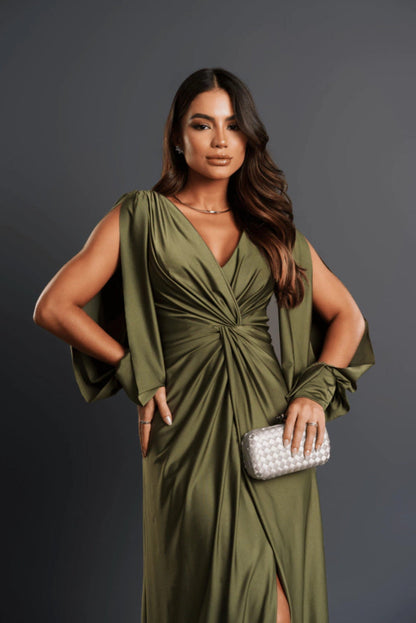 Nicoletta | Open-Sleeve Satin Dress