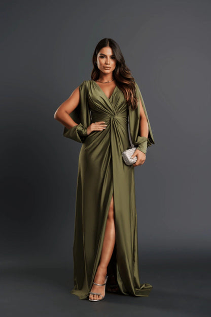Nicoletta | Open-Sleeve Satin Dress