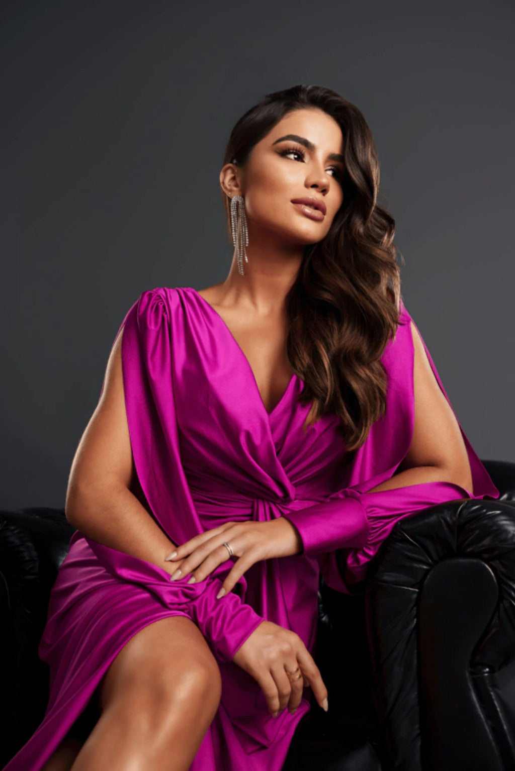 Nicoletta | Open-Sleeve Satin Dress
