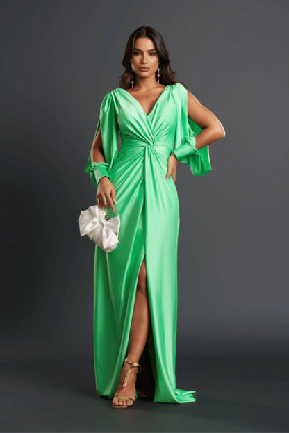 Nicoletta | Open-Sleeve Satin Dress