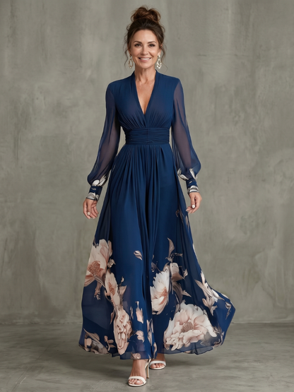 Seraphine – Pleated Sheer Sleeve Maxi Dress