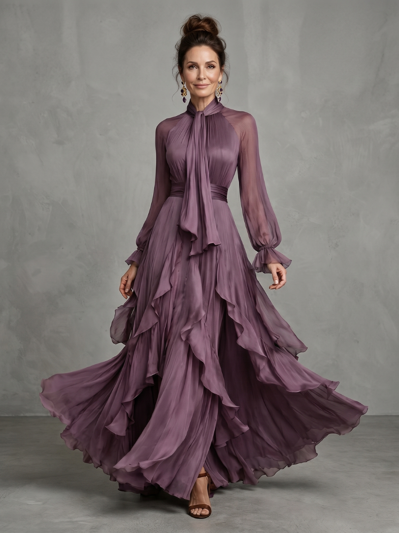 Rosalind – Tie Neck Tiered Ruffle Maxi Dress