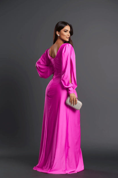Nicoletta | Open-Sleeve Satin Dress