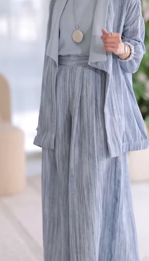 Three-Piece Vertical Stripe Collared Set