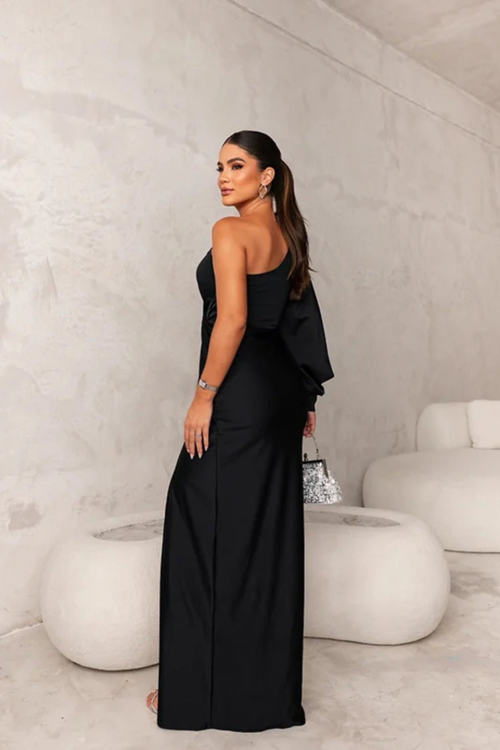 Leonora | One-Sleeve Satin Dress