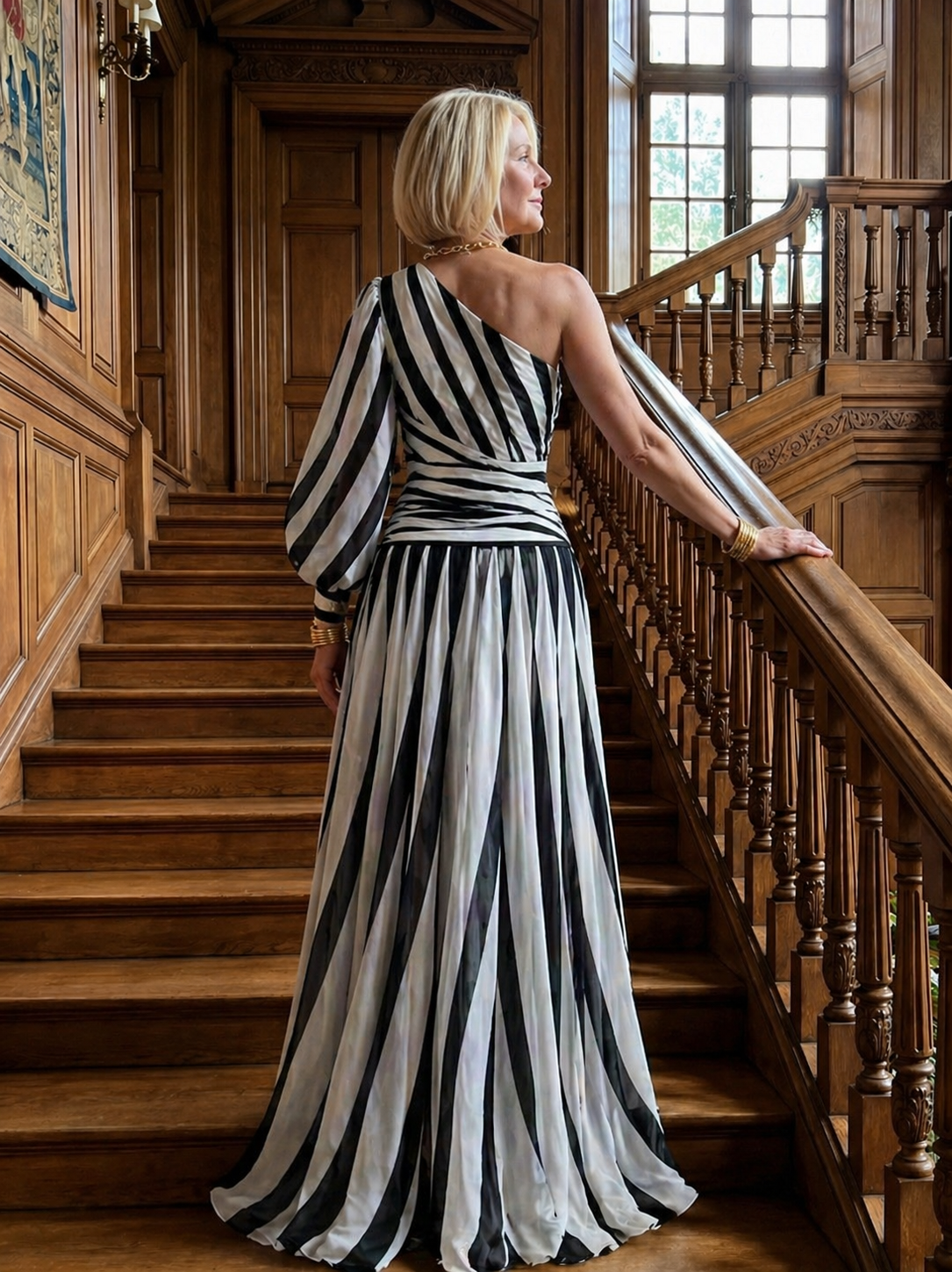 Delphine – One-Shoulder Striped Maxi Dress