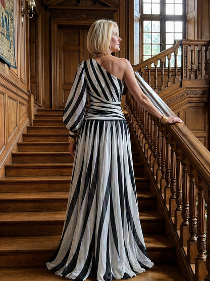 Delphine – One-Shoulder Striped Maxi Dress