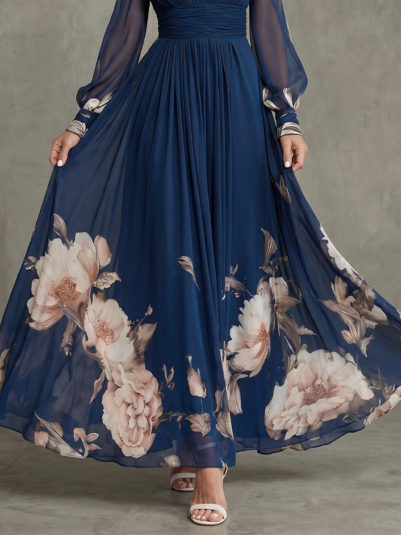 Seraphine – Pleated Sheer Sleeve Maxi Dress