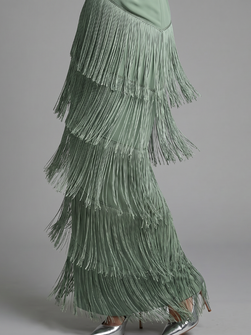 Fiona – Long Sleeve Fringe Skirt Midi Dress