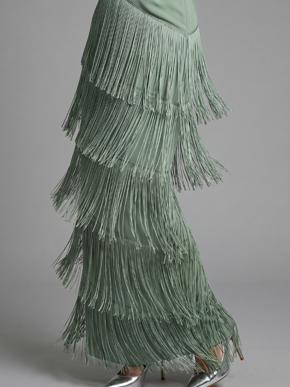 Fiona – Long Sleeve Fringe Skirt Midi Dress