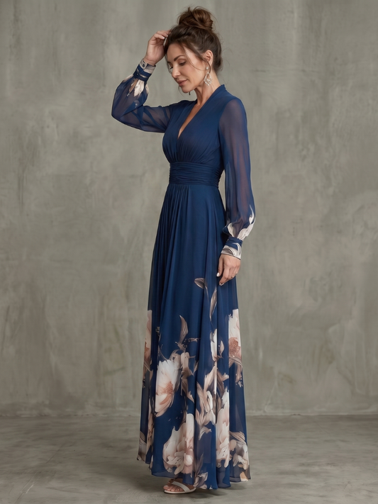 Seraphine – Pleated Sheer Sleeve Maxi Dress