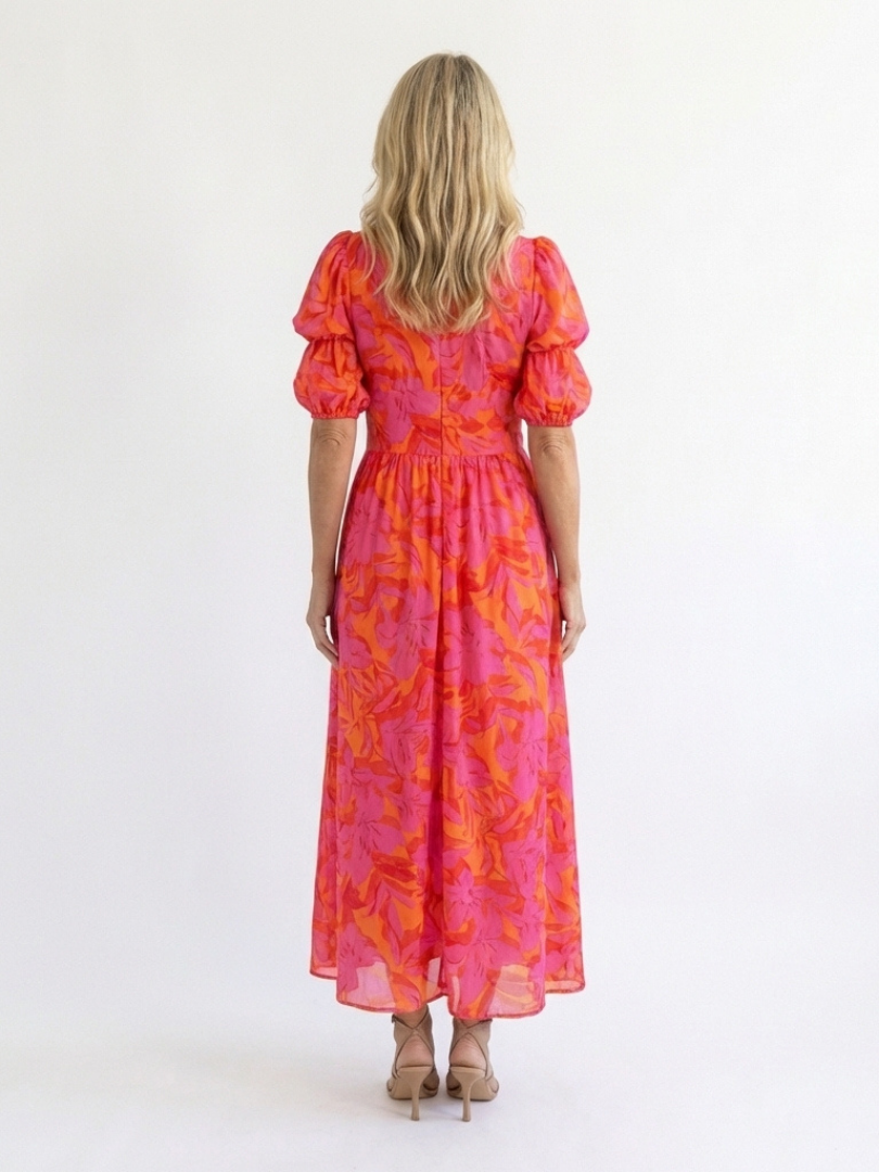 Daisy – Floral V-Neck Puff Sleeve Midi Dress