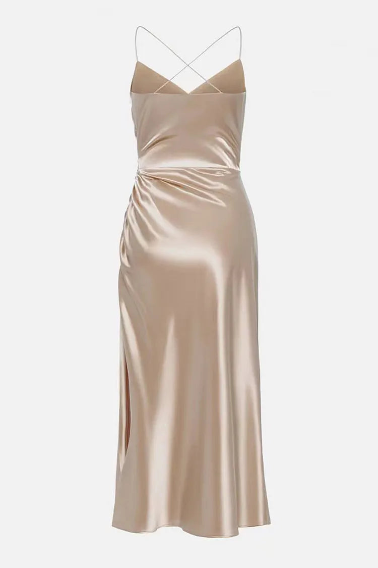 Satin V-Neck Backless Cami Dress