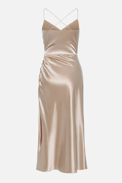 Satin V-Neck Backless Cami Dress