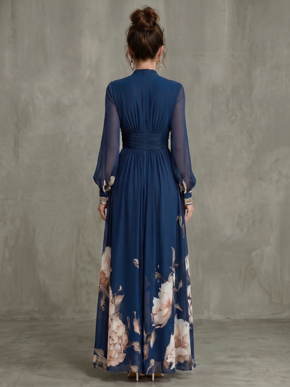 Seraphine – Pleated Sheer Sleeve Maxi Dress