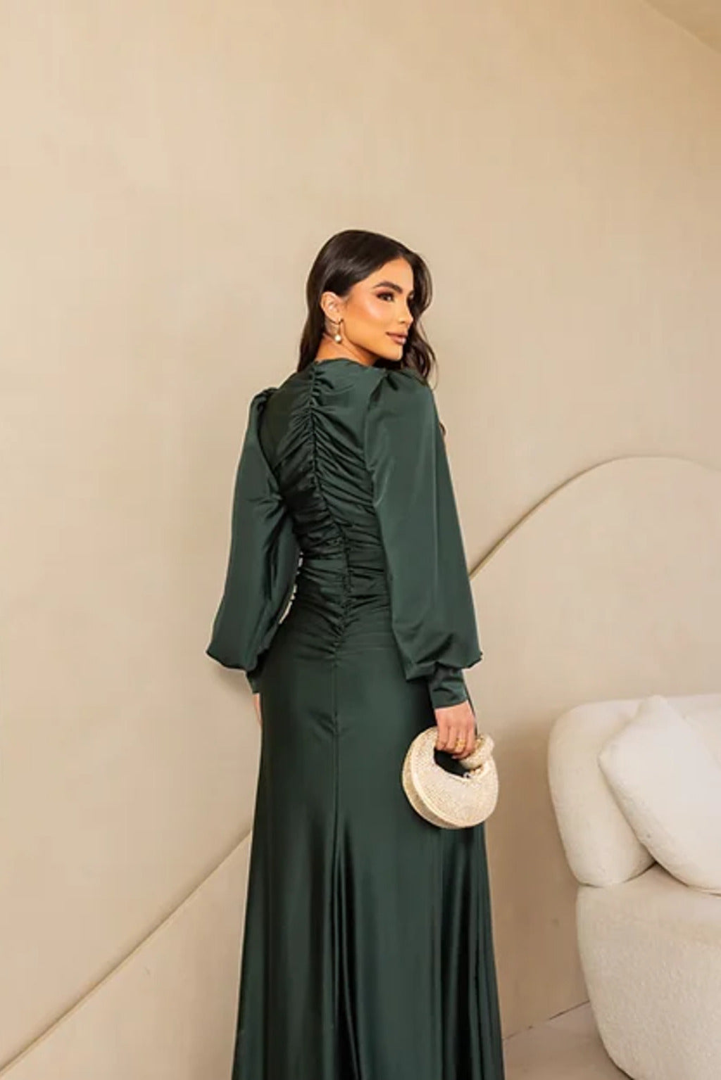 Nicoletta | Long-Sleeve Satin Dress