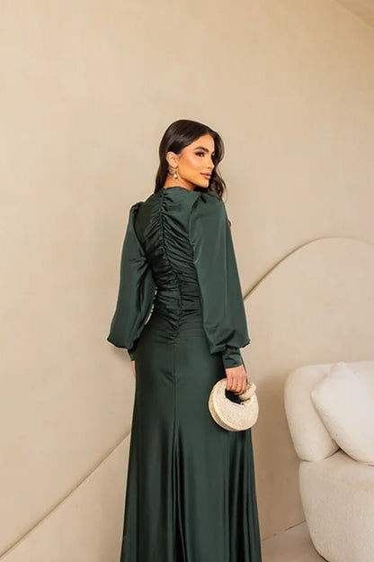 Nicoletta | Long-Sleeve Satin Dress