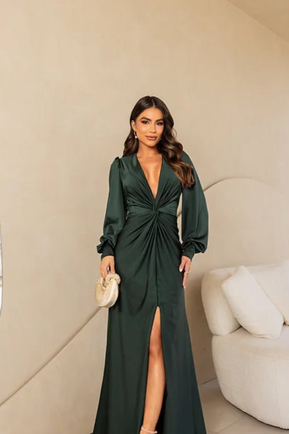 Nicoletta | Long-Sleeve Satin Dress