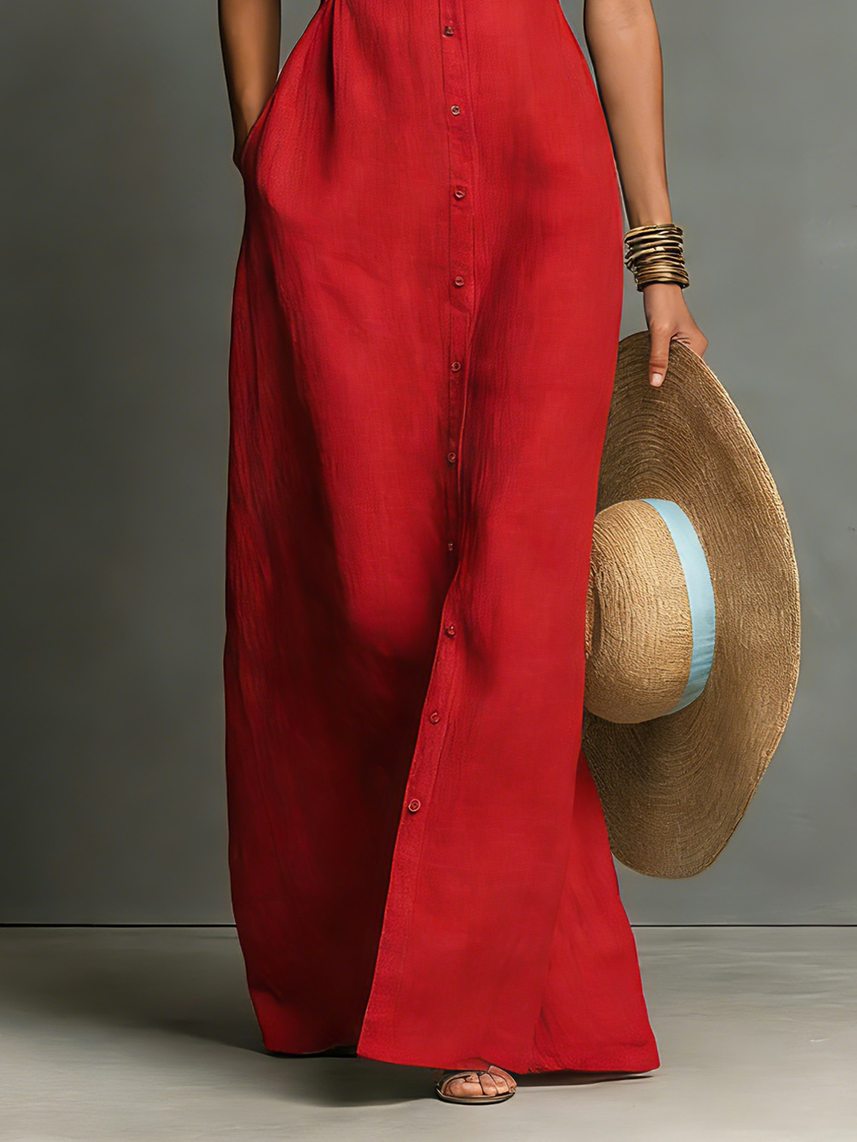 Minimalist Sleeveless Linen Maxi Shirt Dress