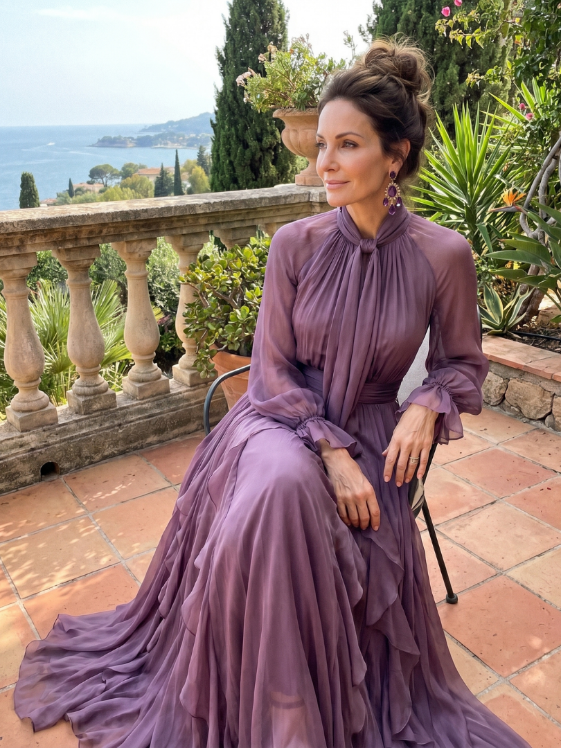 Rosalind – Tie Neck Tiered Ruffle Maxi Dress