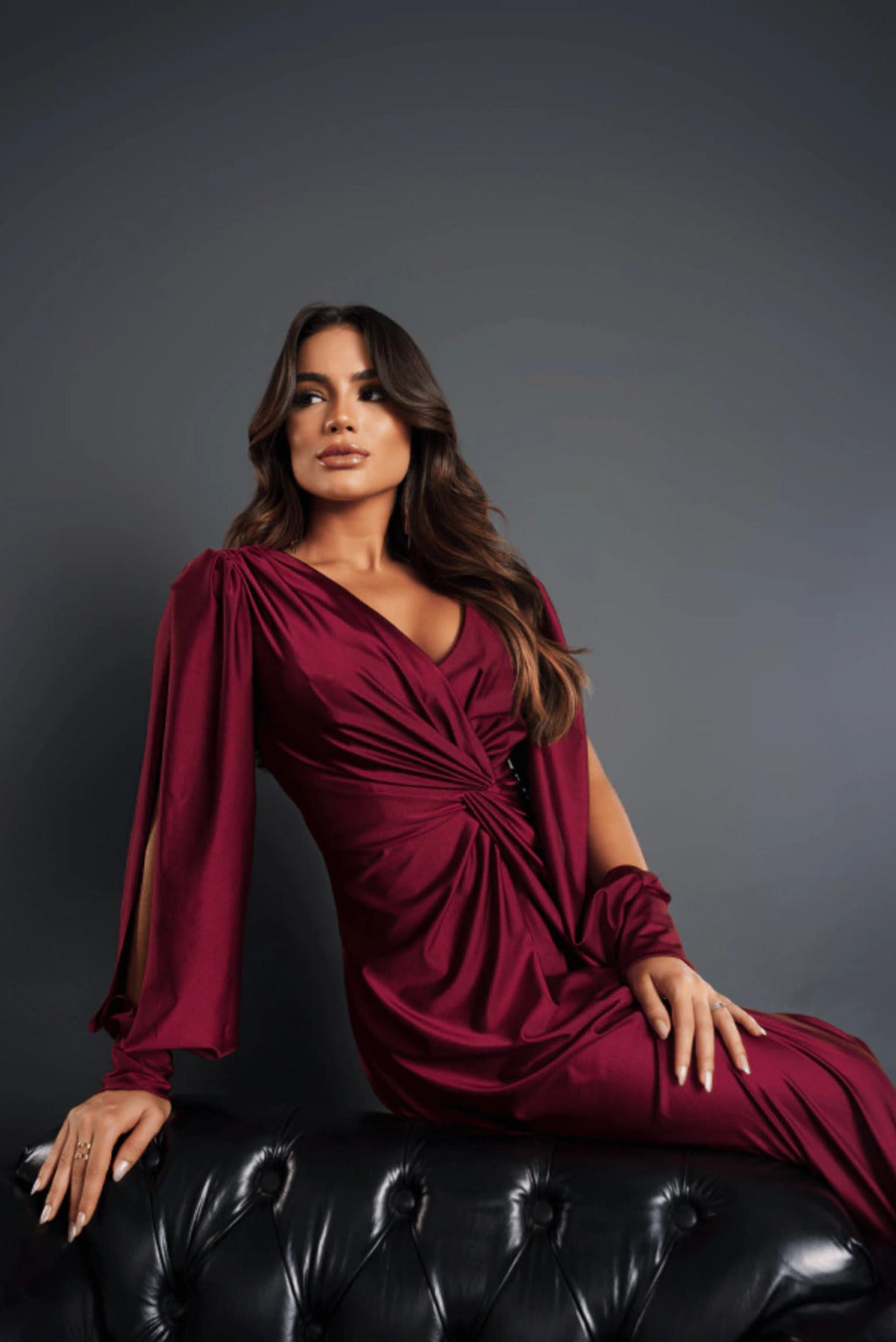 Nicoletta | Open-Sleeve Satin Dress