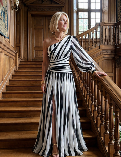 Delphine – One-Shoulder Striped Maxi Dress