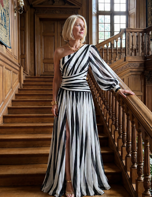 Delphine – One-Shoulder Striped Maxi Dress