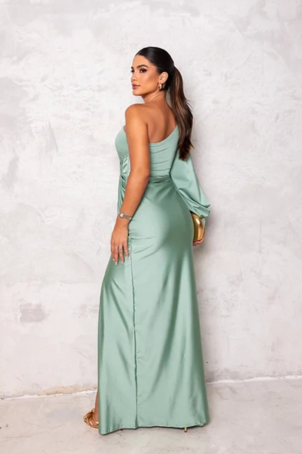 Leonora | One-Sleeve Satin Dress