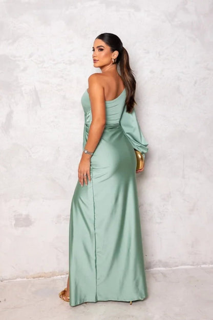 Leonora | One-Sleeve Satin Dress