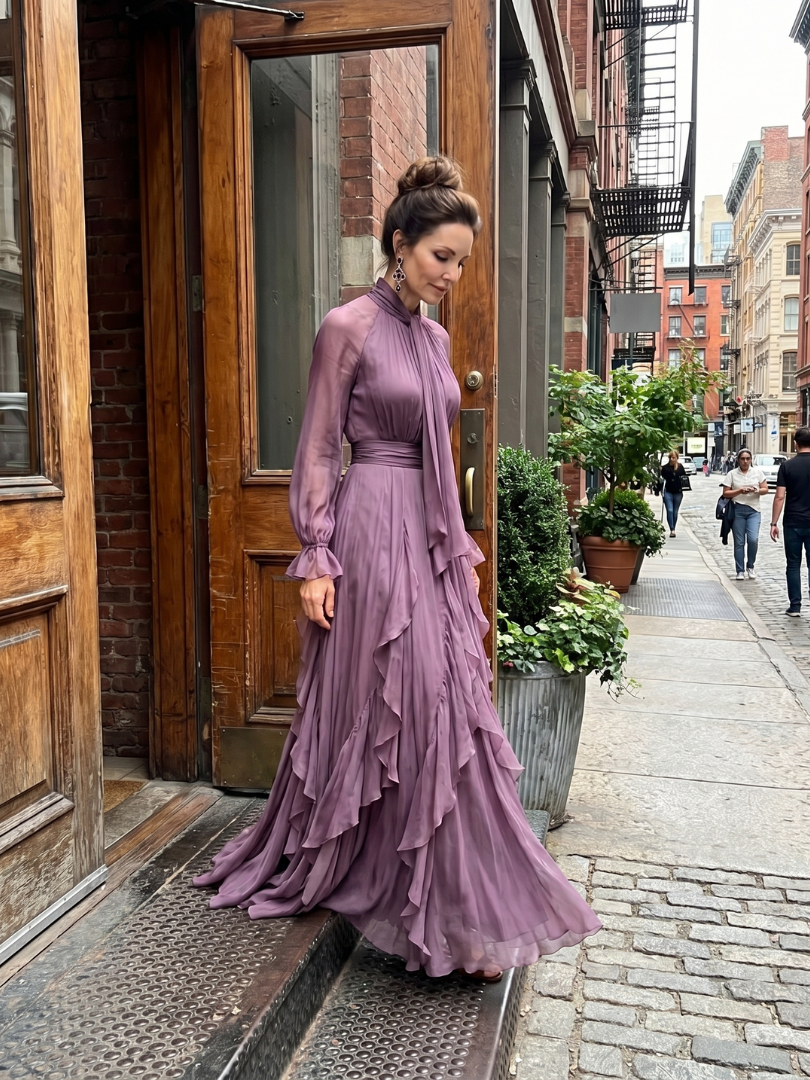 Rosalind – Tie Neck Tiered Ruffle Maxi Dress