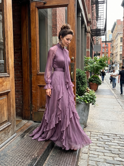 Rosalind – Tie Neck Tiered Ruffle Maxi Dress