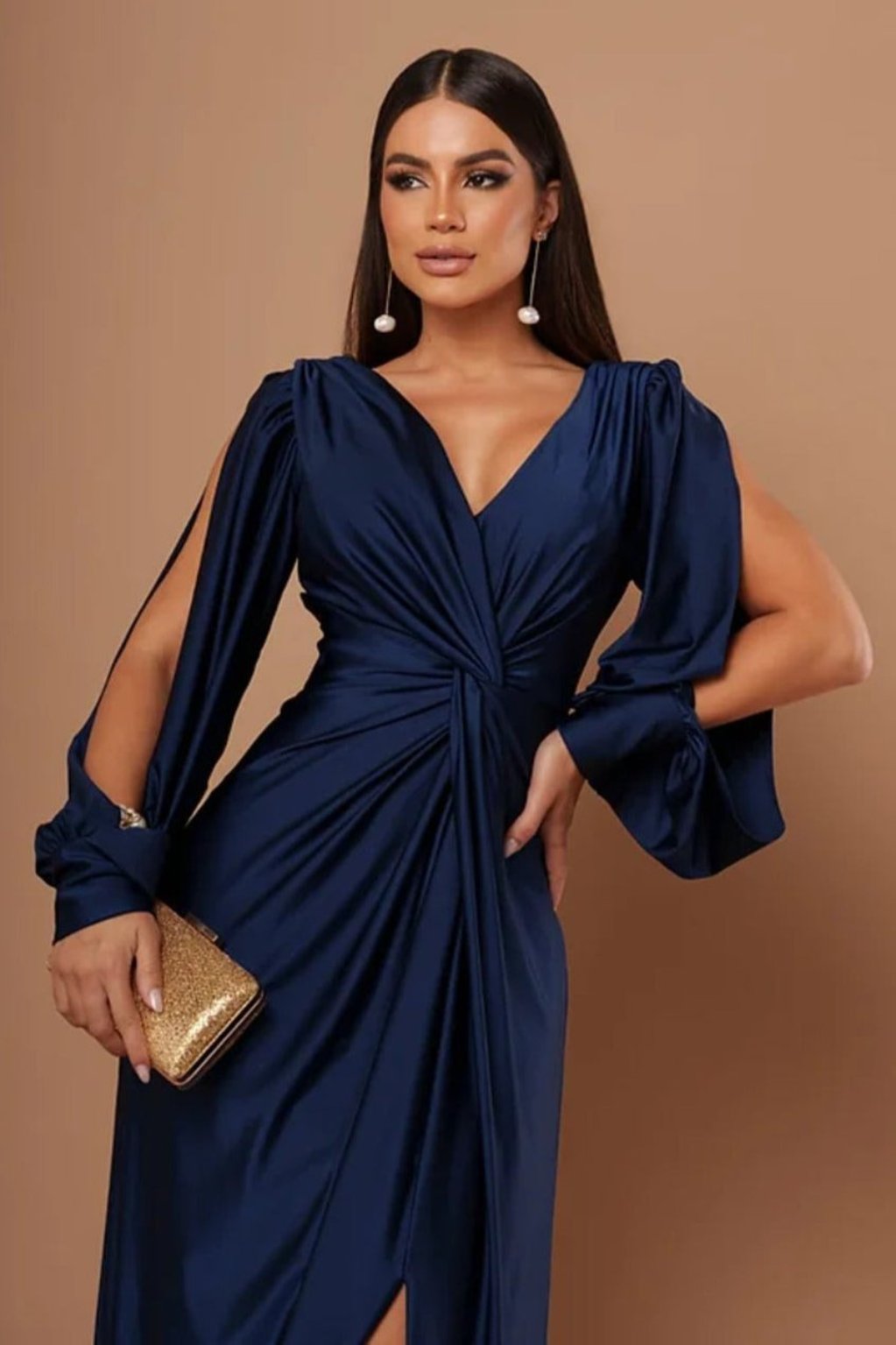 Nicoletta | Draped-Waist Satin Dress