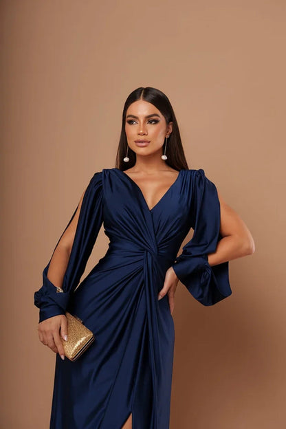 Nicoletta | Open-Sleeve Satin Dress