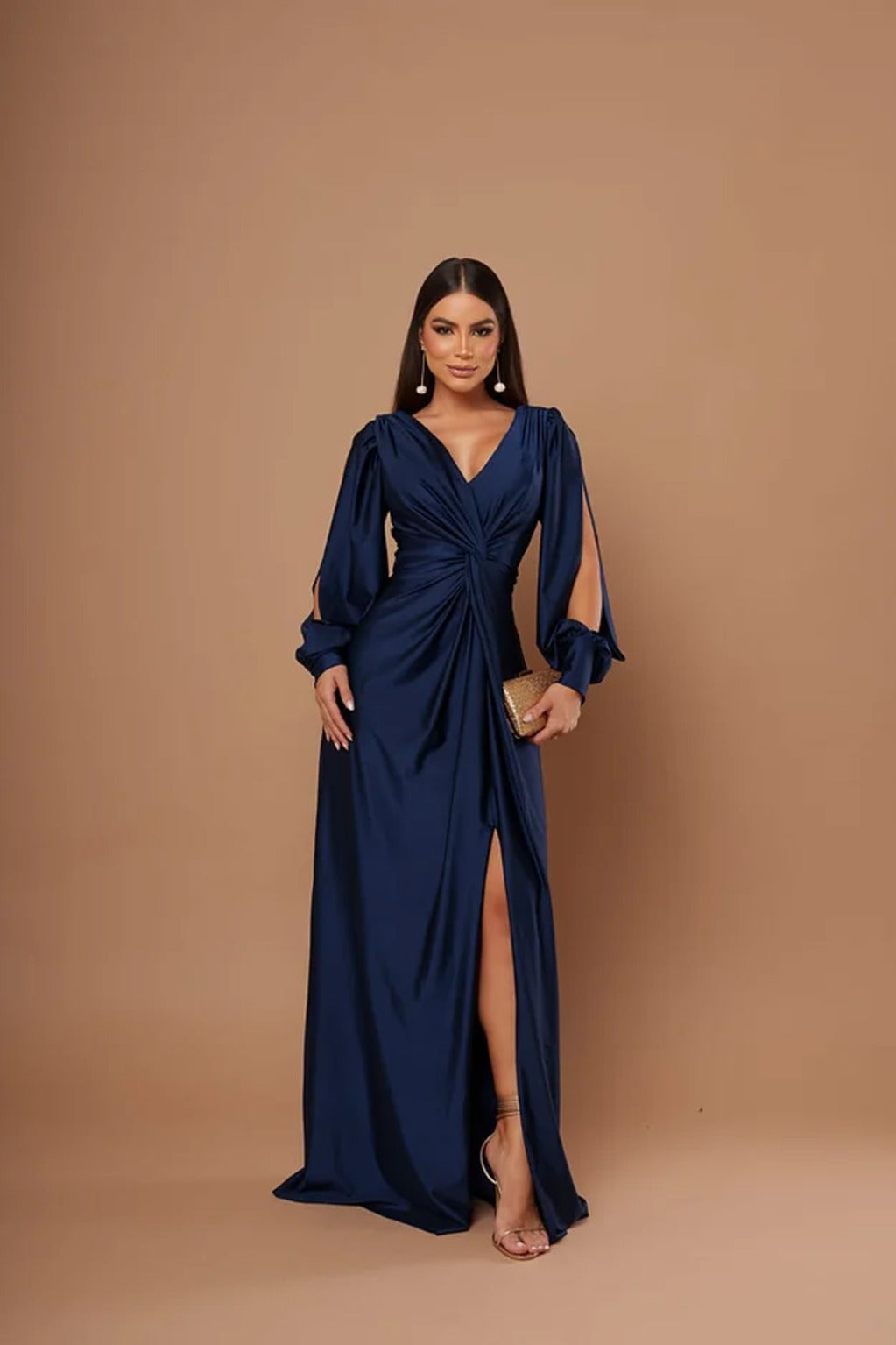Nicoletta | Open-Sleeve Satin Dress
