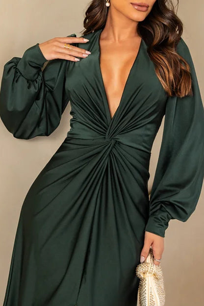 Nicoletta | Long-Sleeve Satin Dress