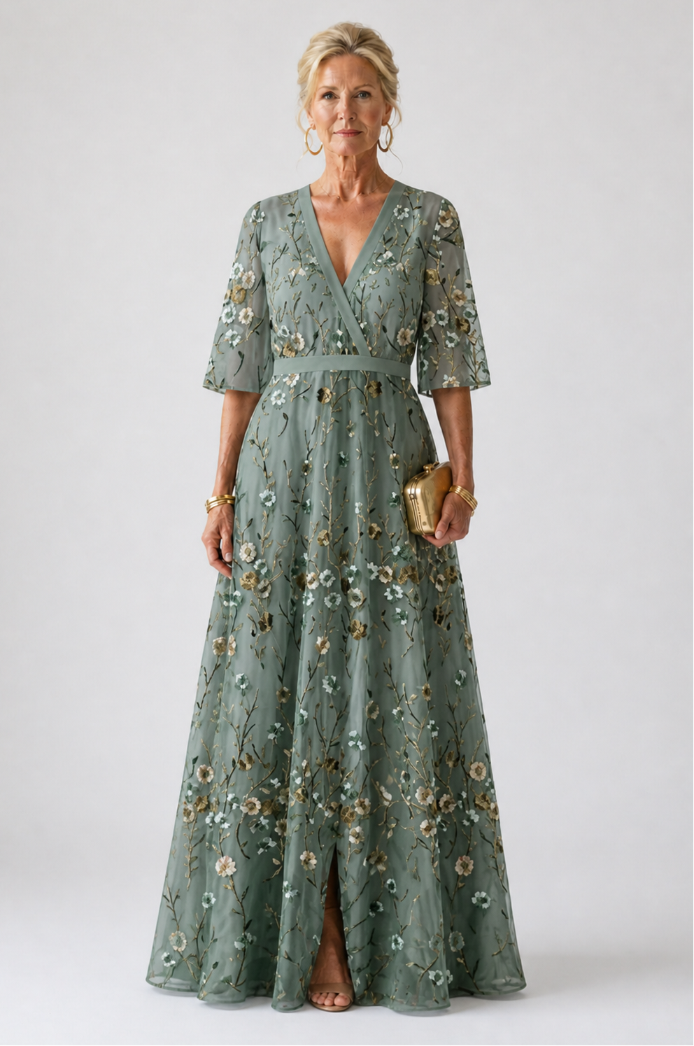 Lucia – Floral V-Neck Short Sleeve Maxi Dress