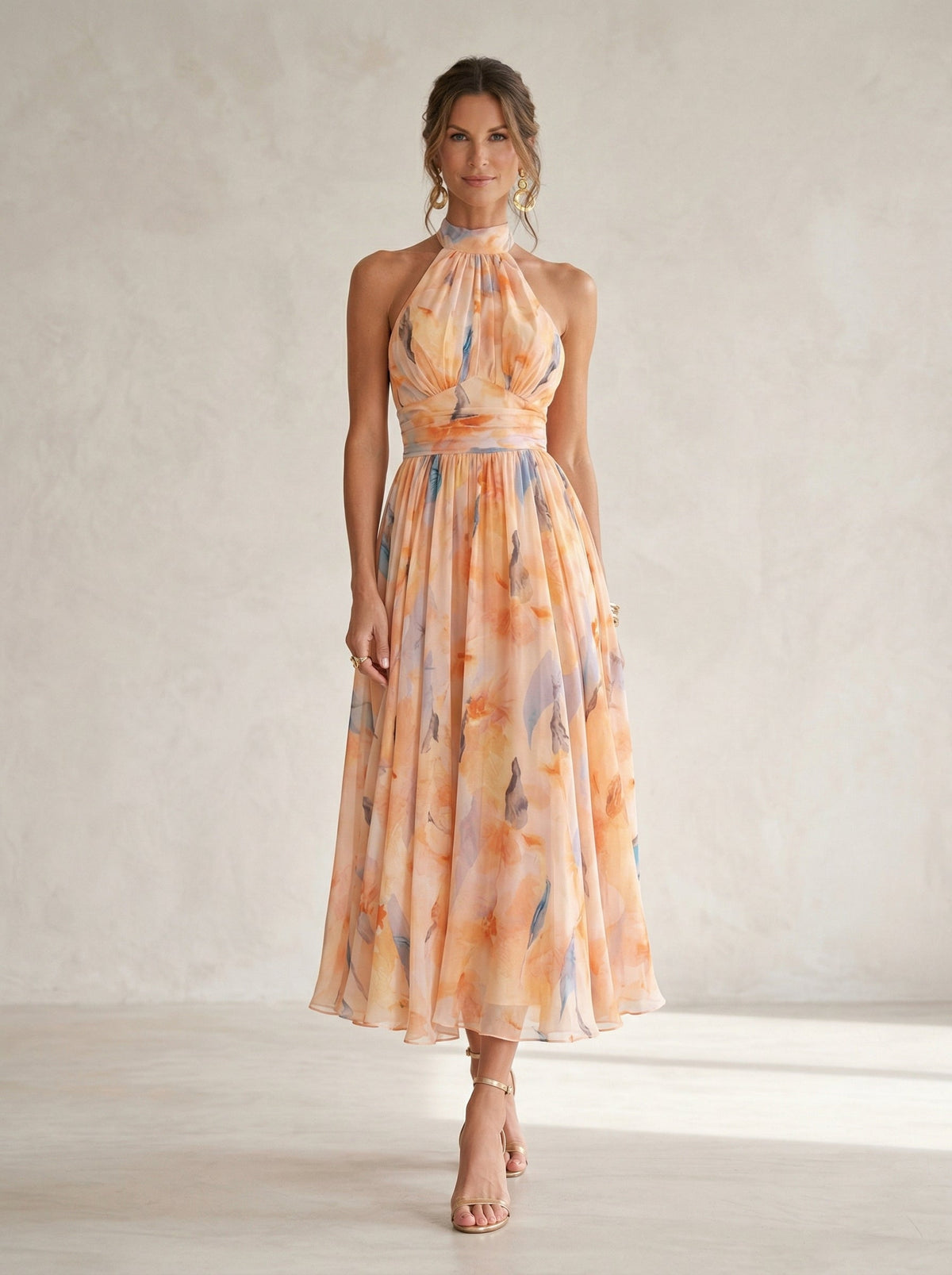 Estella | Watercolour Print Halter Dress