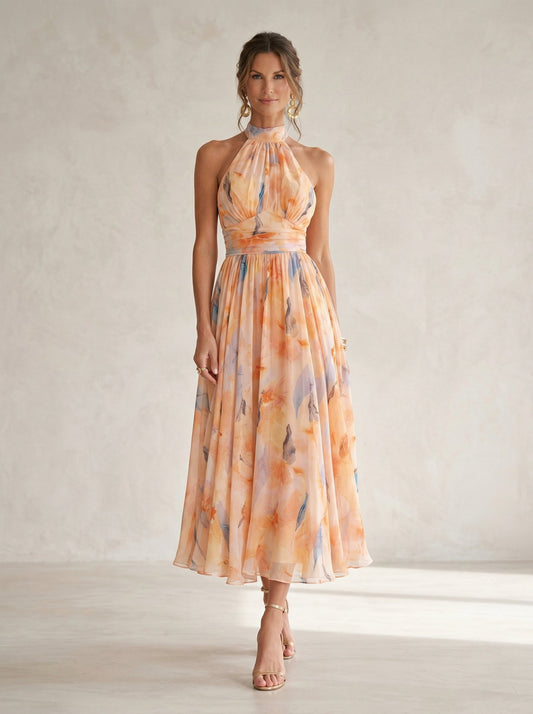Estella | Watercolour Print Halter Dress