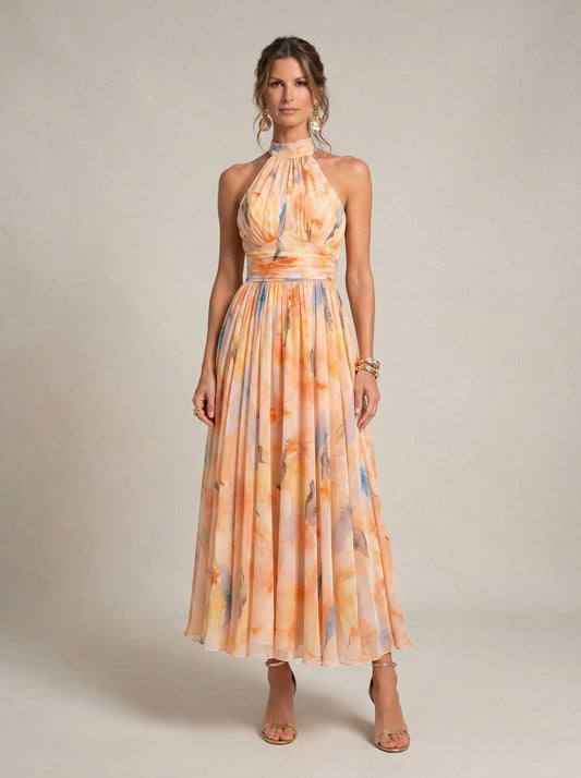 Estella | Watercolour Print Halter Dress