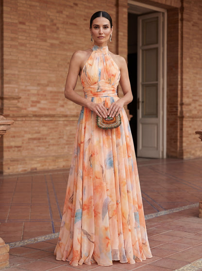 Estella | Watercolour Print Halter Dress